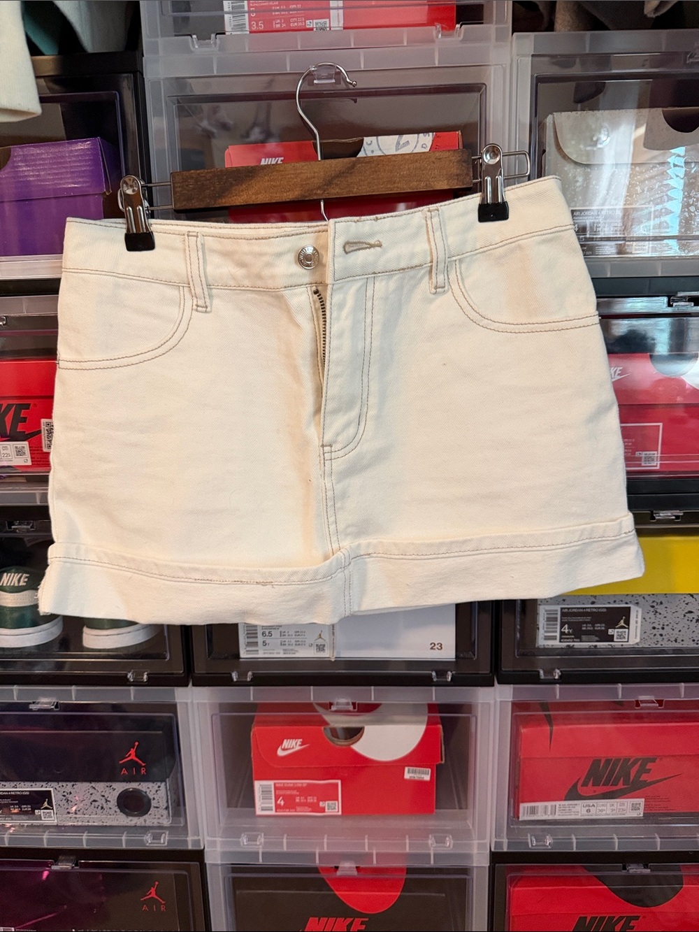 White Fox Boutique Cream Mini Denim Skirt